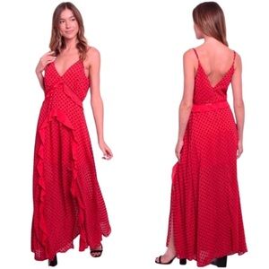 NWT STRUT & BOLT Red Print Ruffled Strappy Maxi Dress